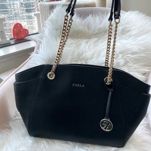 Furla Black Textured Saffiano Leather Tote